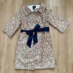 Luxury Anna Sui 100% Silk Coat Embroidered Floral & Blue Silk Satin Belt Size‎ S